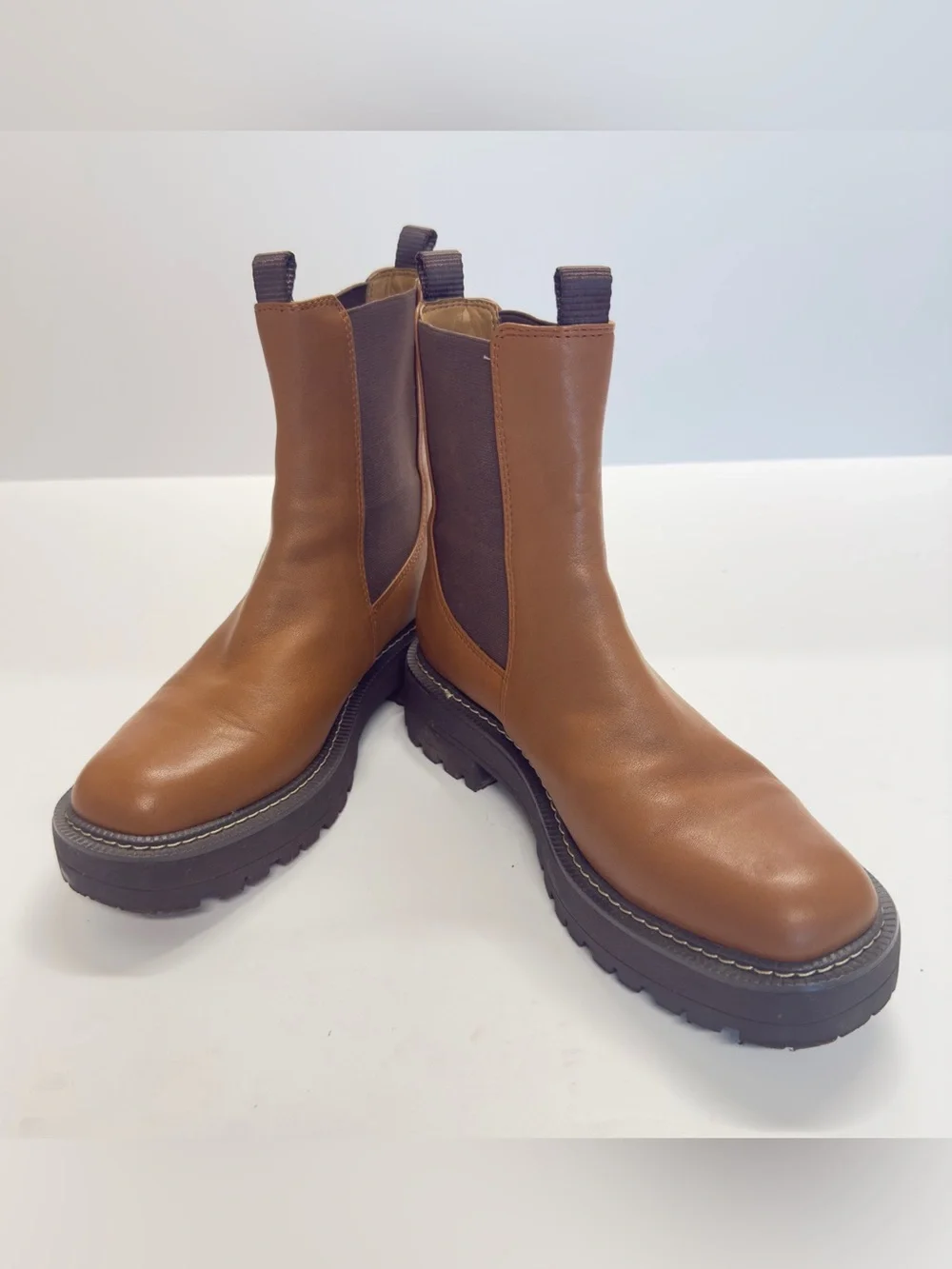 Sam Edelman Laguna Waterproof Chelsea Boot Tawny Brown Leather Lug Sole Size 7